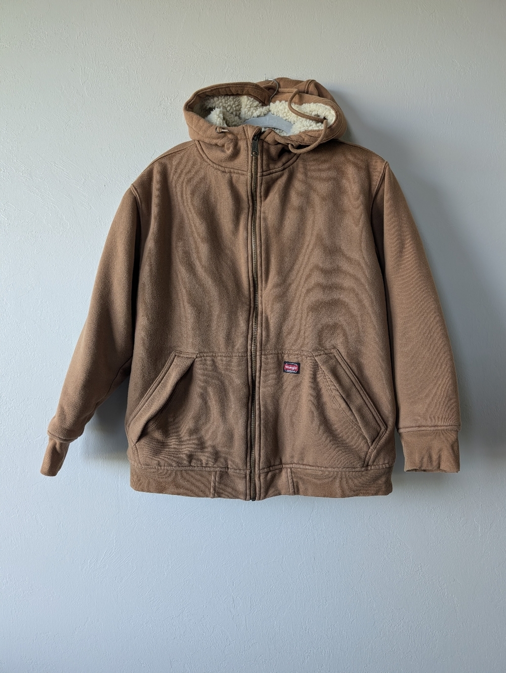 Wrangler Workwear Men's  Brown Sherpa-Lined Hooded Jacket Heavy Thick Size M